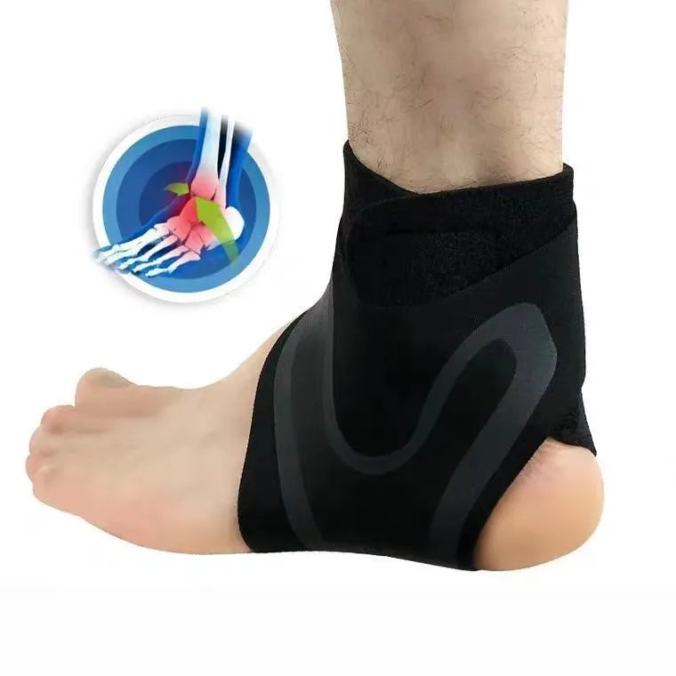 Adult ankle support brace for sports sprain recovery in sizes M, L, and XL.