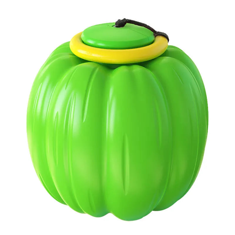 Orange plastic squeaky dog ball with Halloween pumpkin design for small breed chewing and training