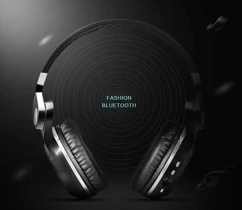 Black Bluetooth headset with a card plug-in line shown on a white background.