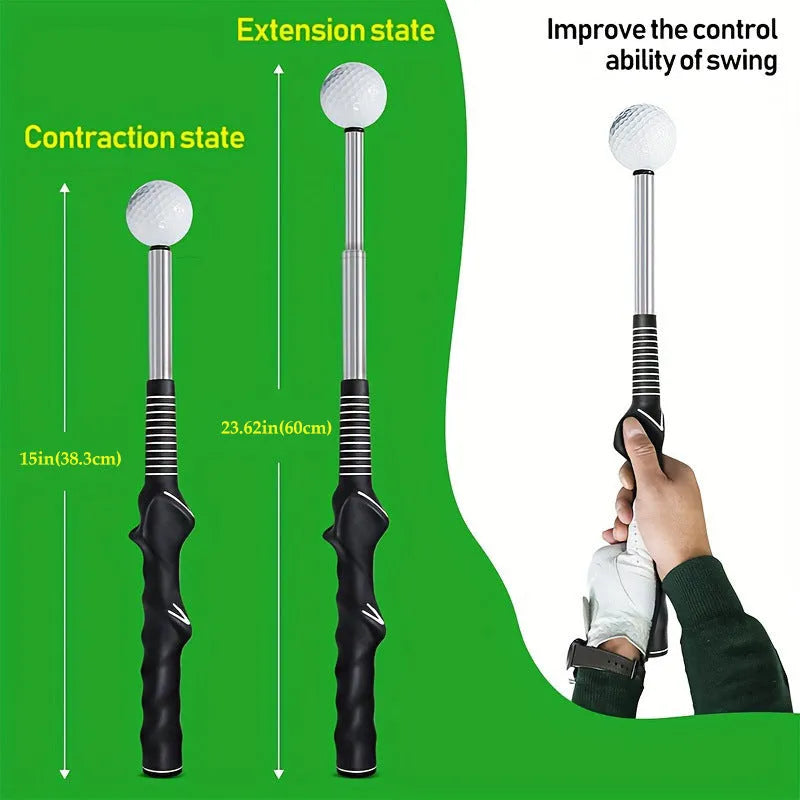 Stainless steel telescopic golf swing trainer in black, blue, or red colour for practice