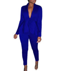 Women's ruffled blouse and pencil trousers business casual pantsuit in eight colour options
