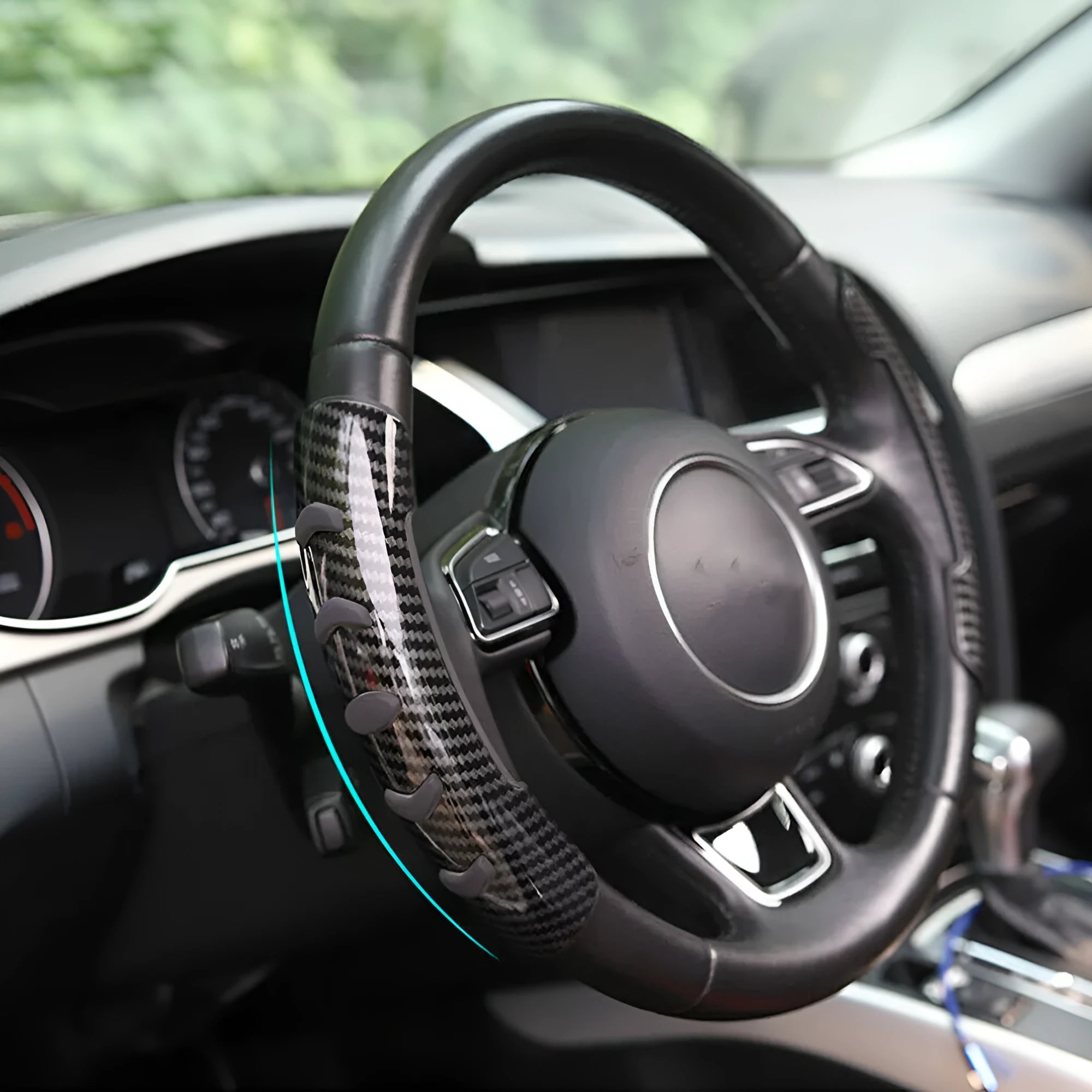 Carbon fibre black anti-slip steering wheel sleeve for 38cm diameter wheels
