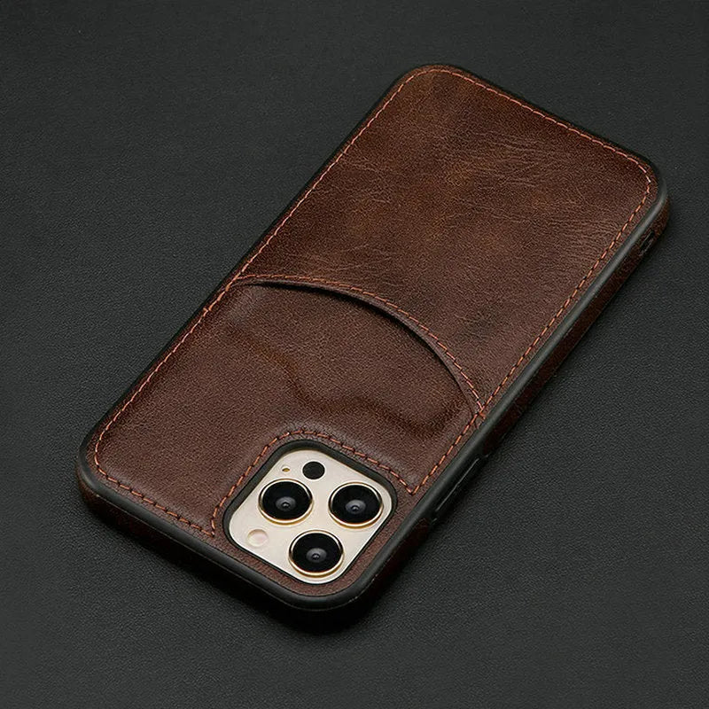 Dark blue PU leather protective case for multiple iPhone models including iPhone 14 and 13