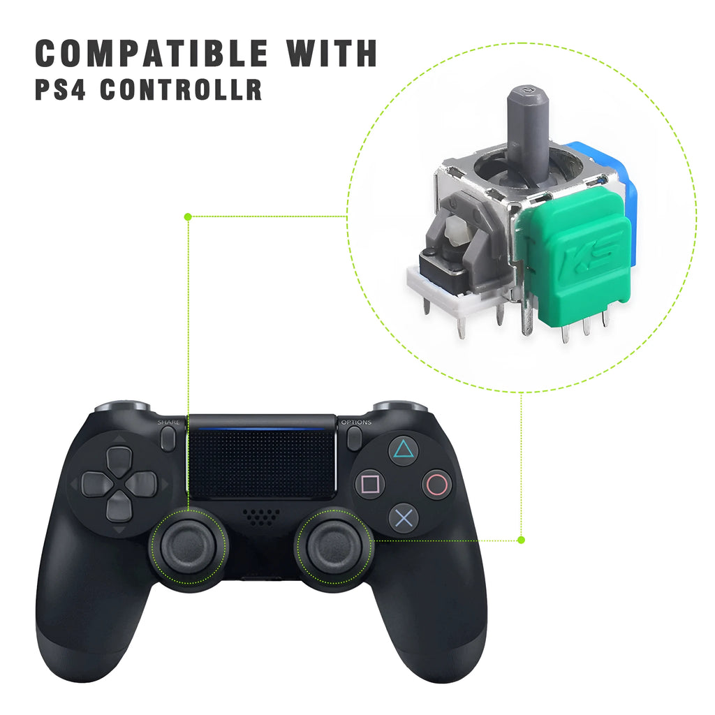 Close-up of a black Hall magnetic replacement joystick component for PS5, PS4, XBOX, and Switch controllers.