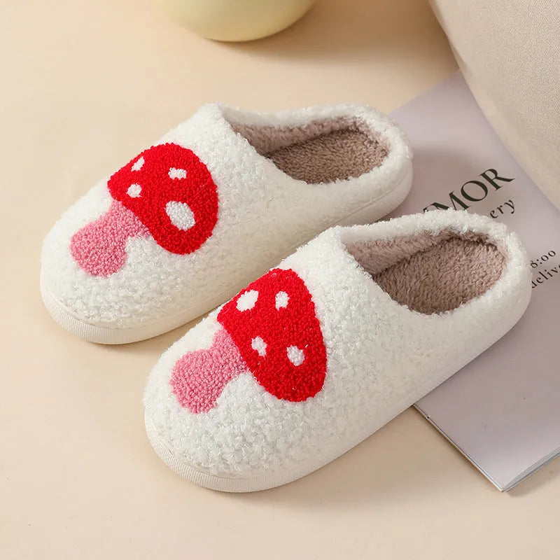 Plush cartoon design slippers for women with non-slip PVC soles in multiple colour options