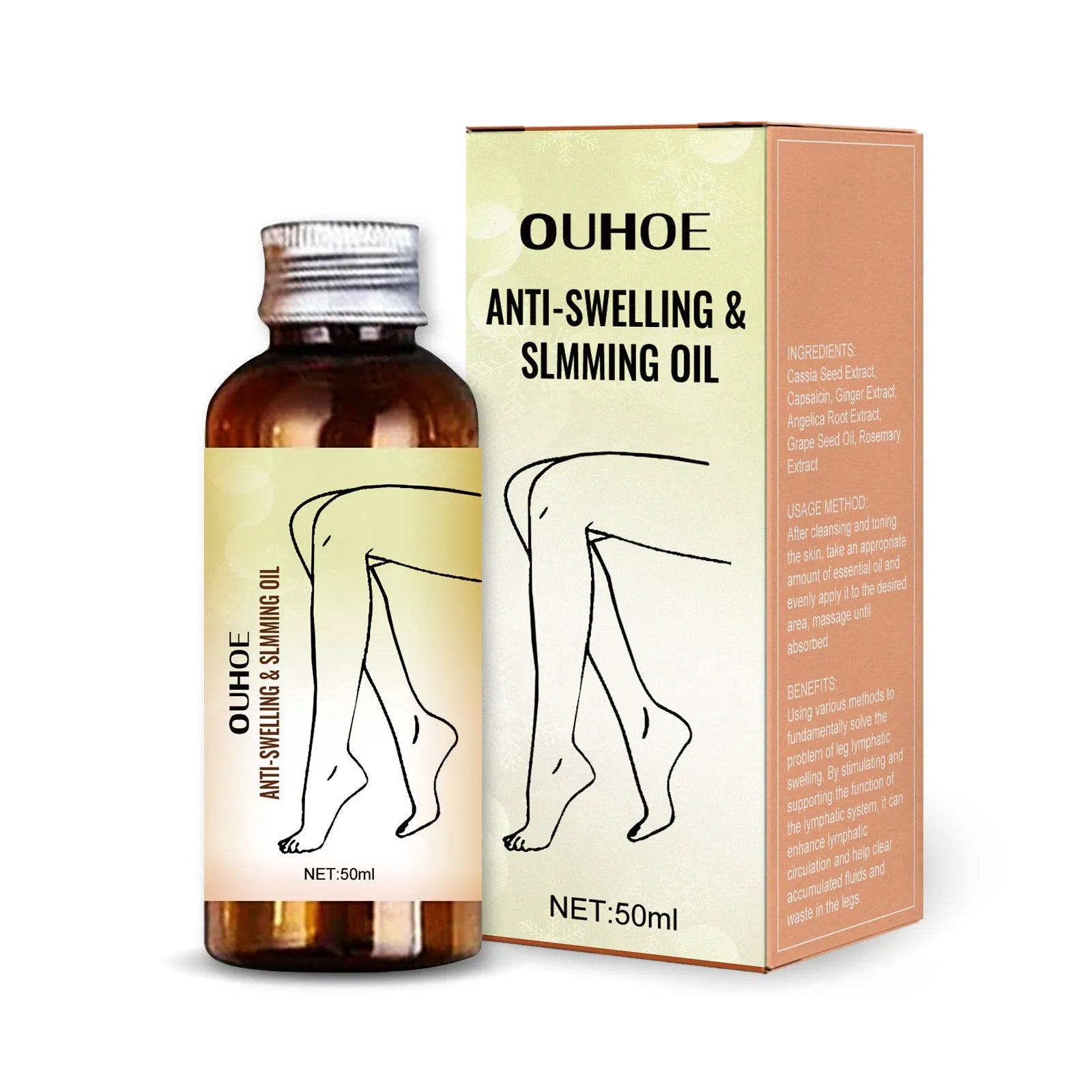 50ml essential oil bottle for body massage with botanical extracts including cassia seed and capsaicin