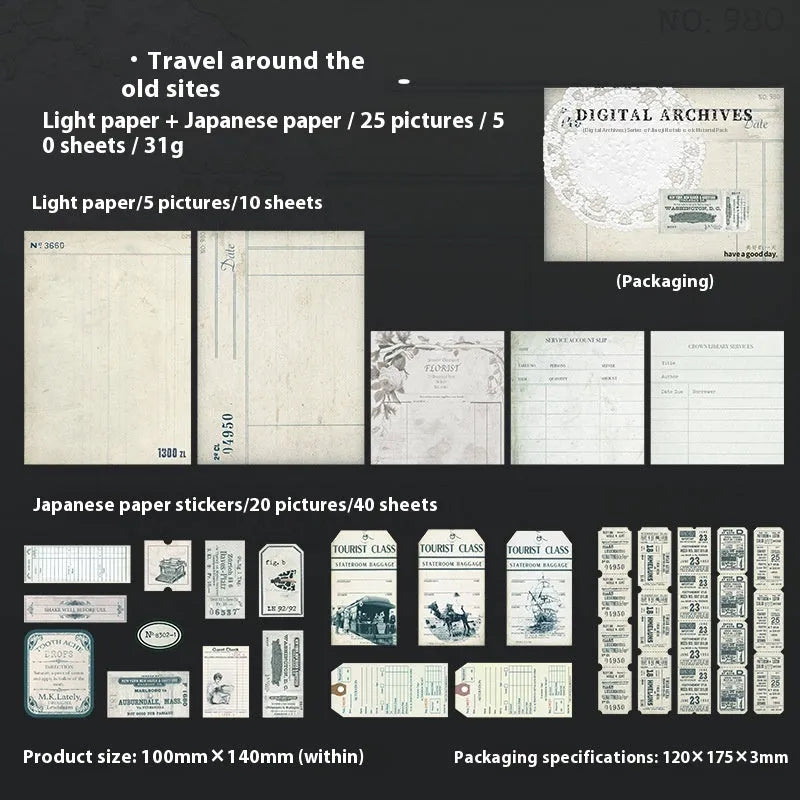 Retro English letter notebook and decorative card set with paper brick design