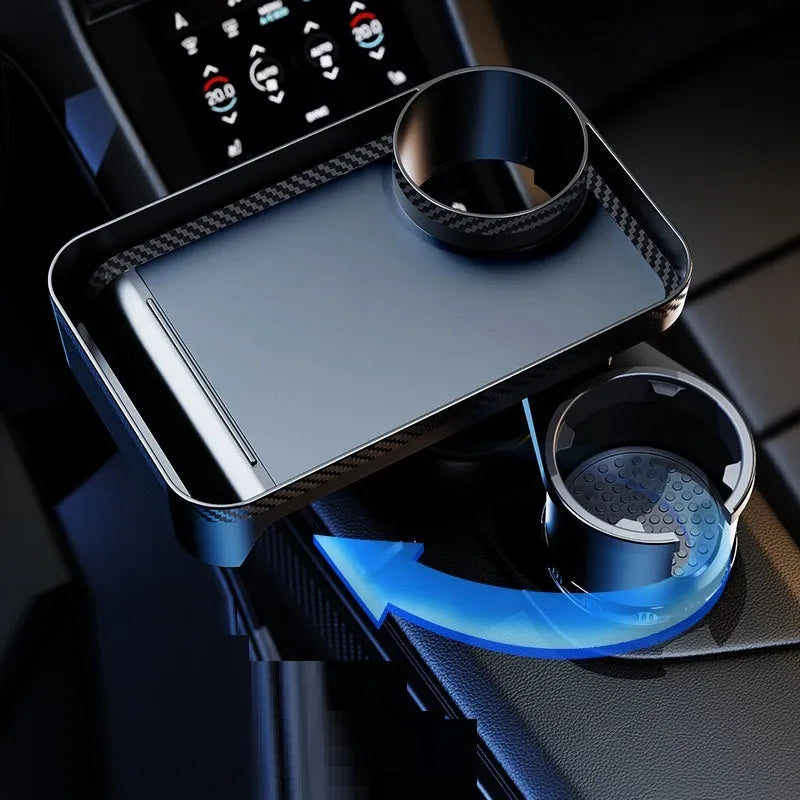 Black 360-degree rotating car cup holder dinner tray in vehicle console