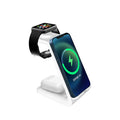 White 3-in-1 wireless charging stand with mobile phone holder upright position