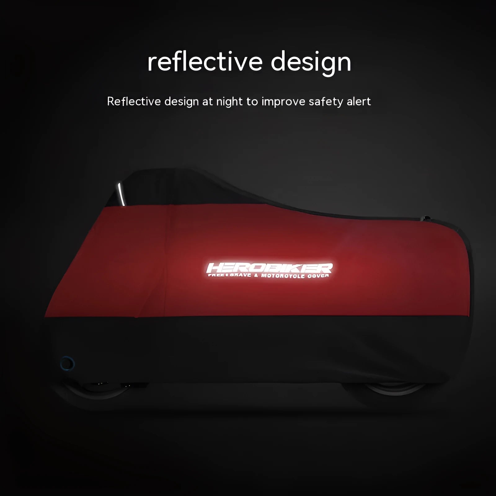 Motorcycle rain cover for electric vehicles in black with red accents showing anti-theft features
