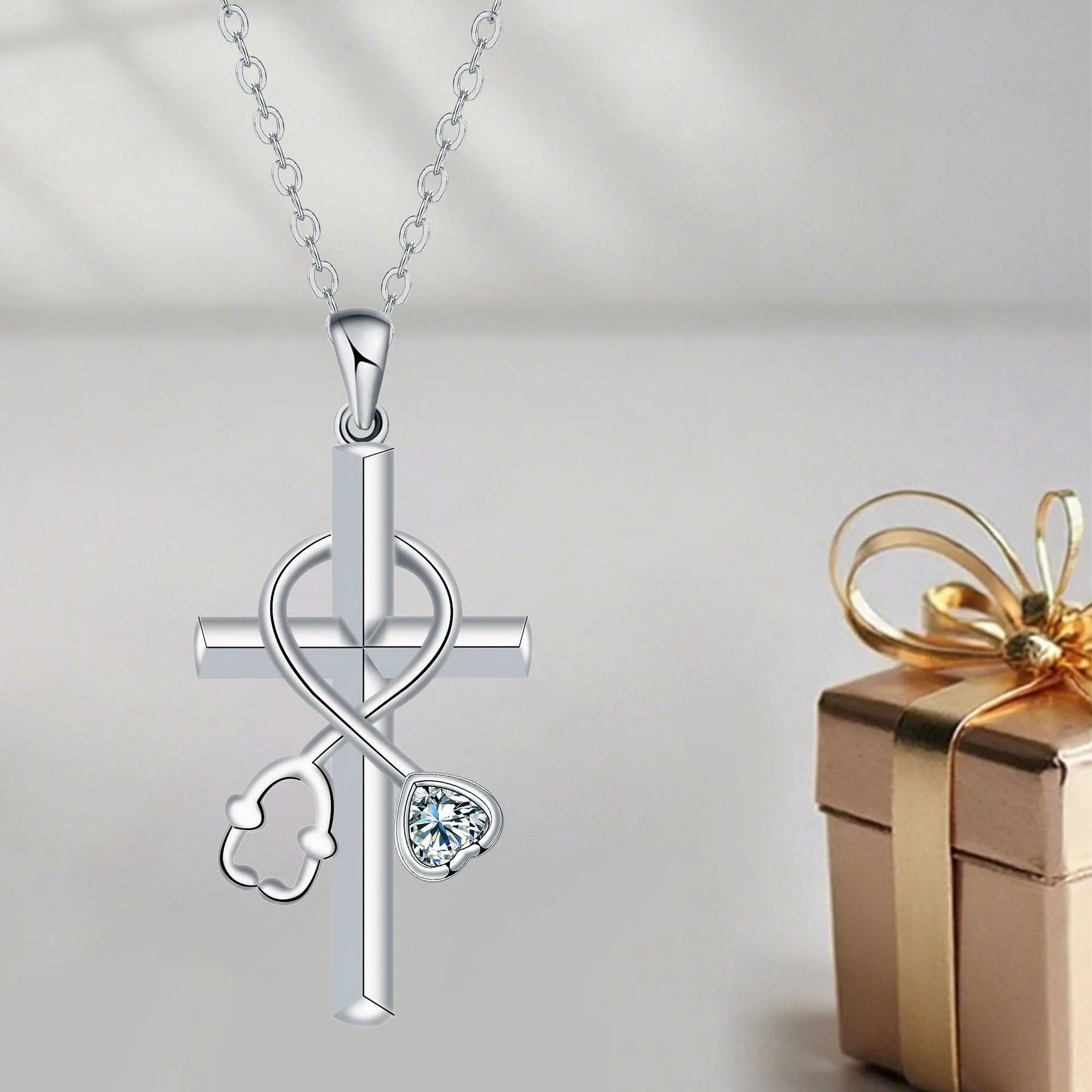 Cross stethoscope necklace with electroplated copper pendant and cross chain