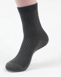 Men's bamboo fibre business socks with small square pattern in five colour options.