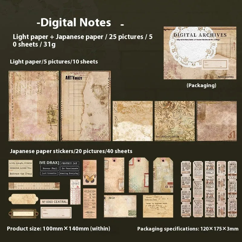 Retro English letter notebook and decorative card set with paper brick design