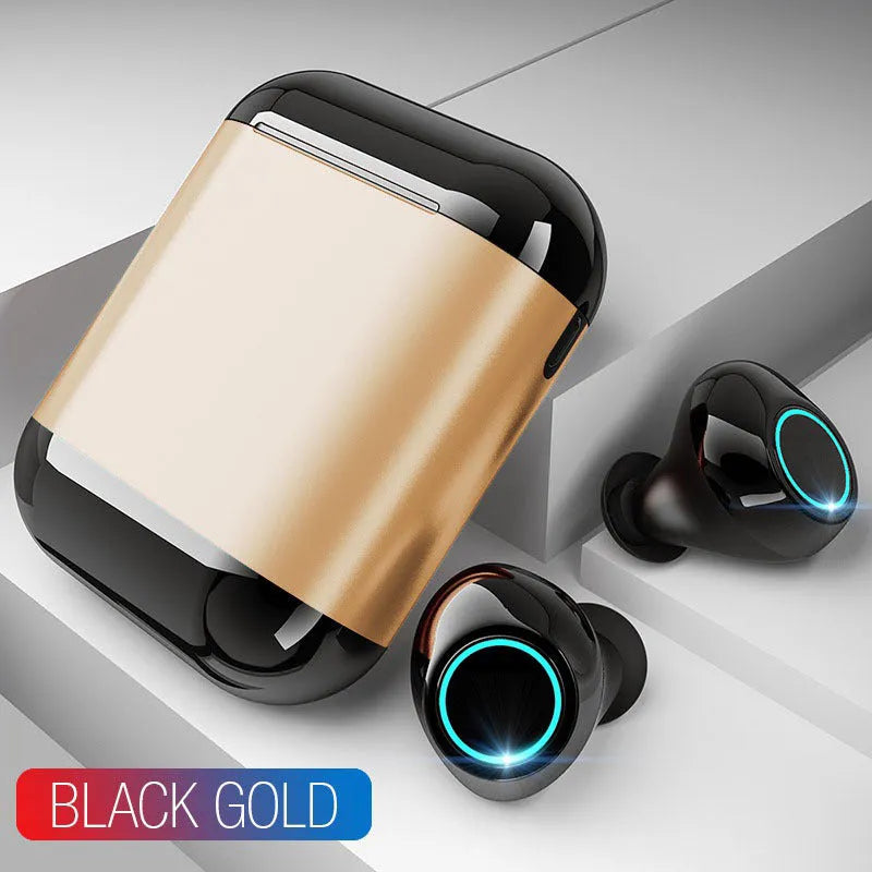 TWS wireless Bluetooth headset with charging case in Black, Gold, and Light Grey colour options