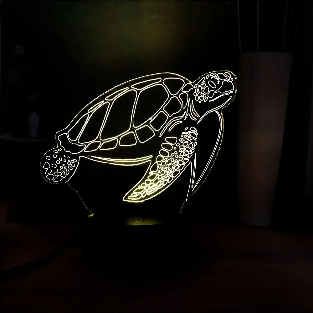 3D green acrylic turtle-shaped LED night light with multi-colour glow