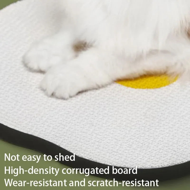 Wall mounted cat scratching board with corrugated cardboard surface in home setting