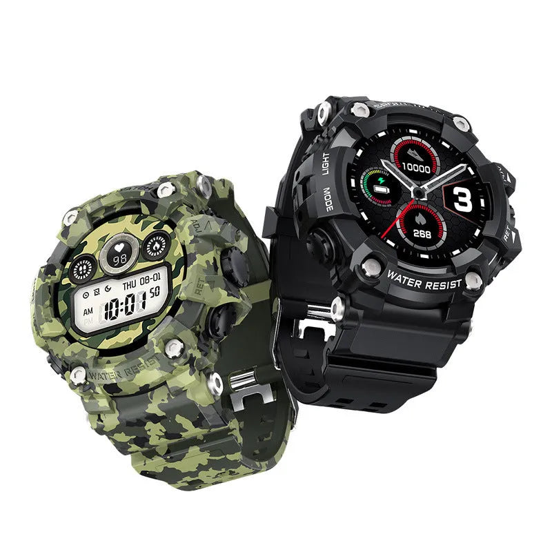 T6 tactical rugged smart watch bracelet in black or green on wrist