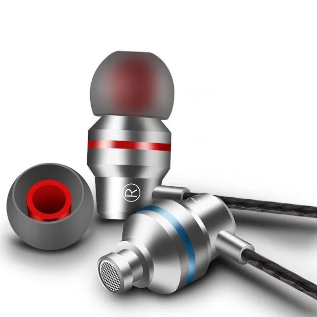 Wired in-ear headphones with 3.5mm plug in black, gold, red, rose red, and silver colour options