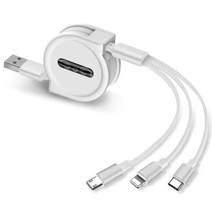 3 in 1 telescopic charging cable extended to 120 cm length with multiple connector options