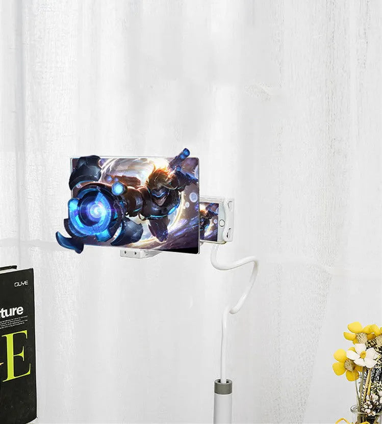 Black mobile phone screen amplifier with 12-inch acrylic display and adjustable folding bracket