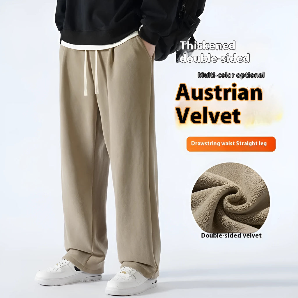 Men's polar fleece sports trousers with fleece lining in apricot, black and dark grey colours