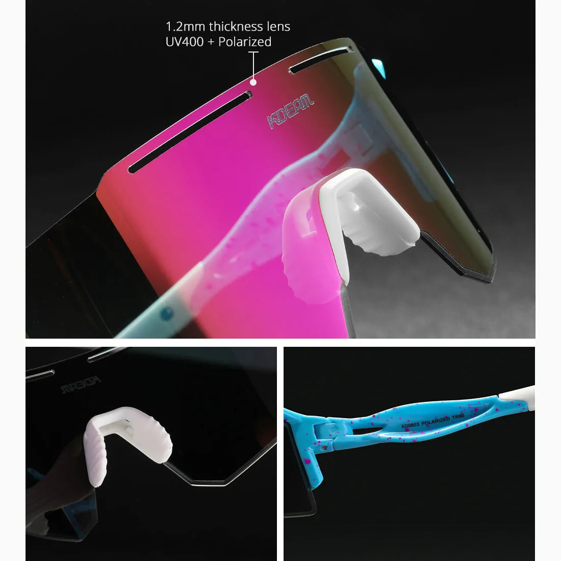Polarized cycling sunglasses with TR90 frameless sports design in athletic colours