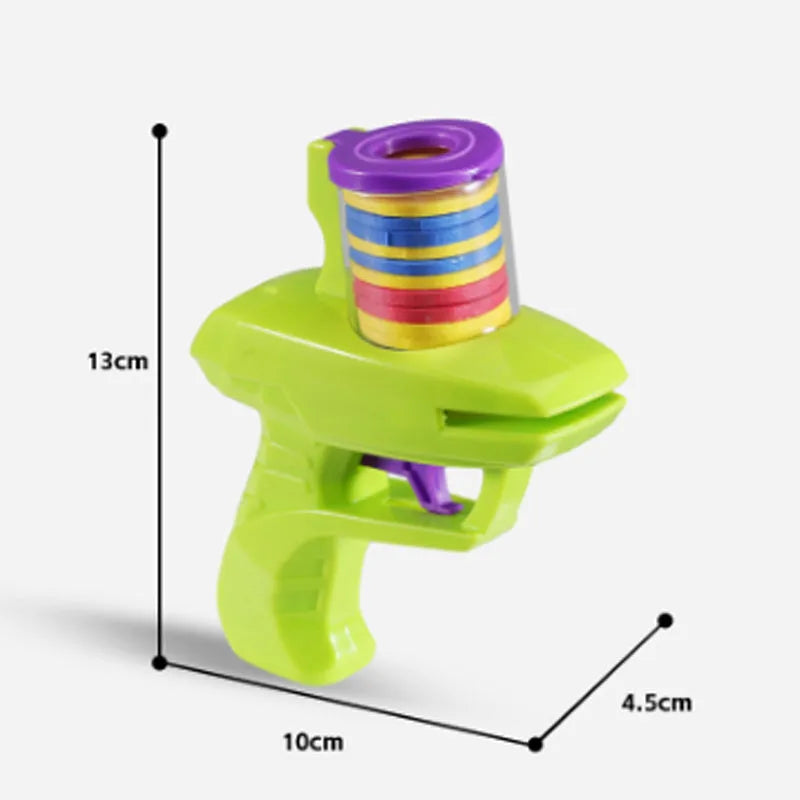 Green battery-free cat toy launcher with foam discs for interactive indoor play