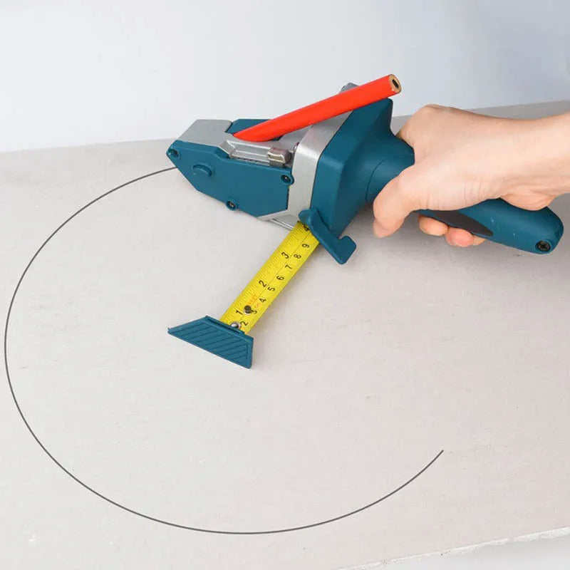 Blue multifunctional woodworking cutter with aluminium blade, TPR handle, and safety lock for dust-free board cutting.