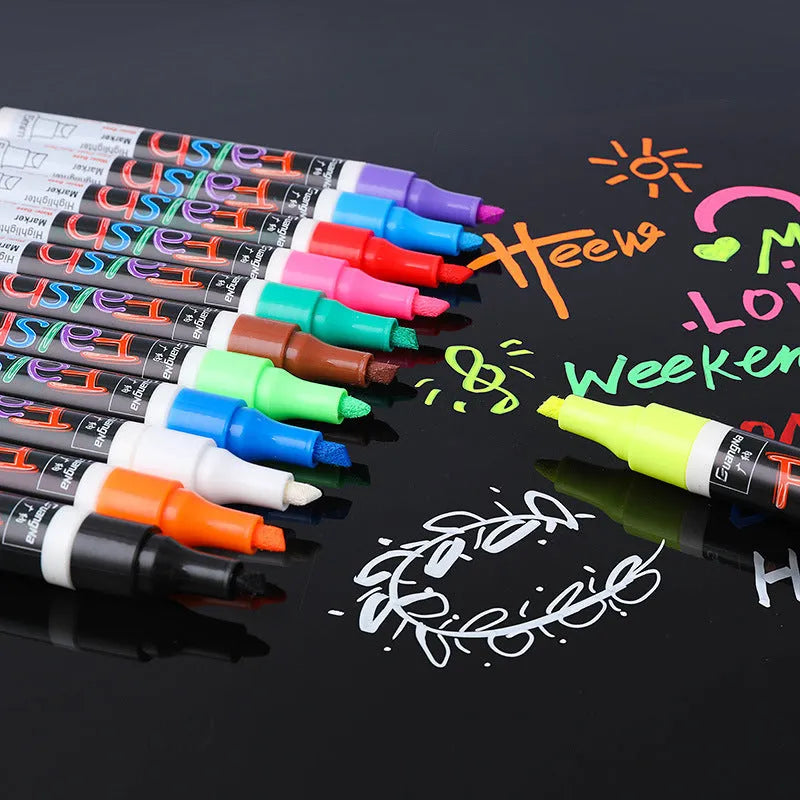 Electronic fluorescent board highlighter pen with 6mm oblique tip showing pressure valve design for whiteboard use