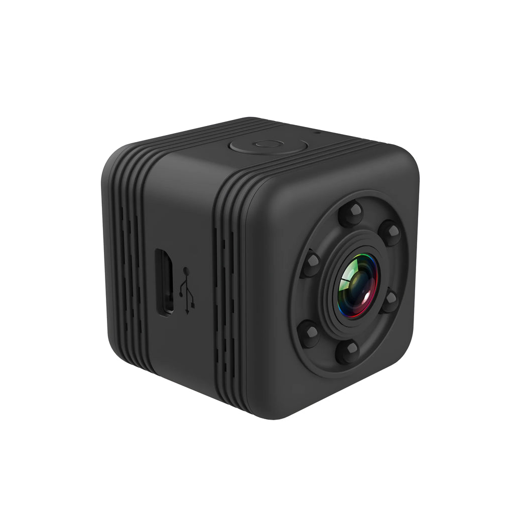 Black waterproof sports camera with MicroUSB port and TF card slot