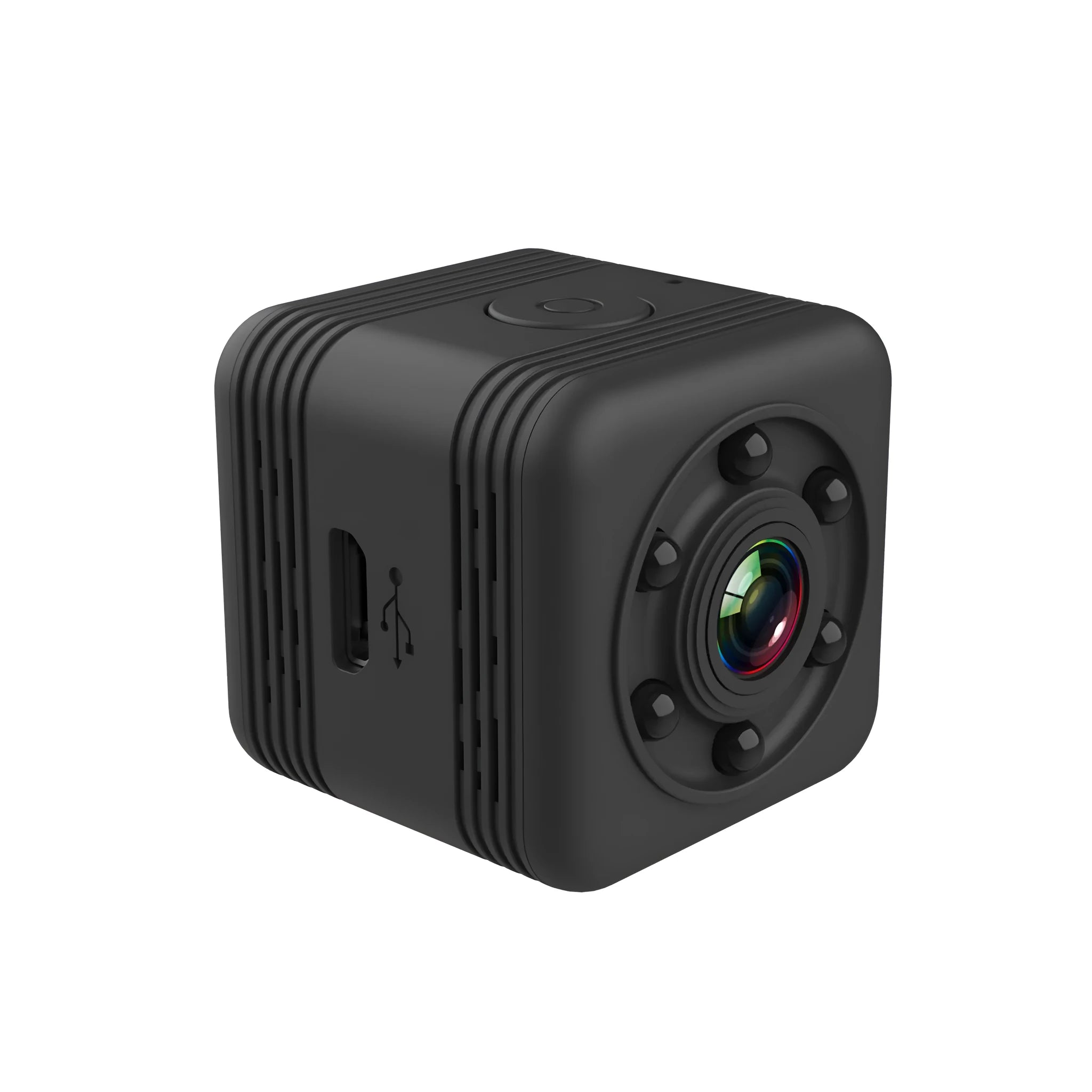 Black waterproof sports camera with MicroUSB port and TF card slot