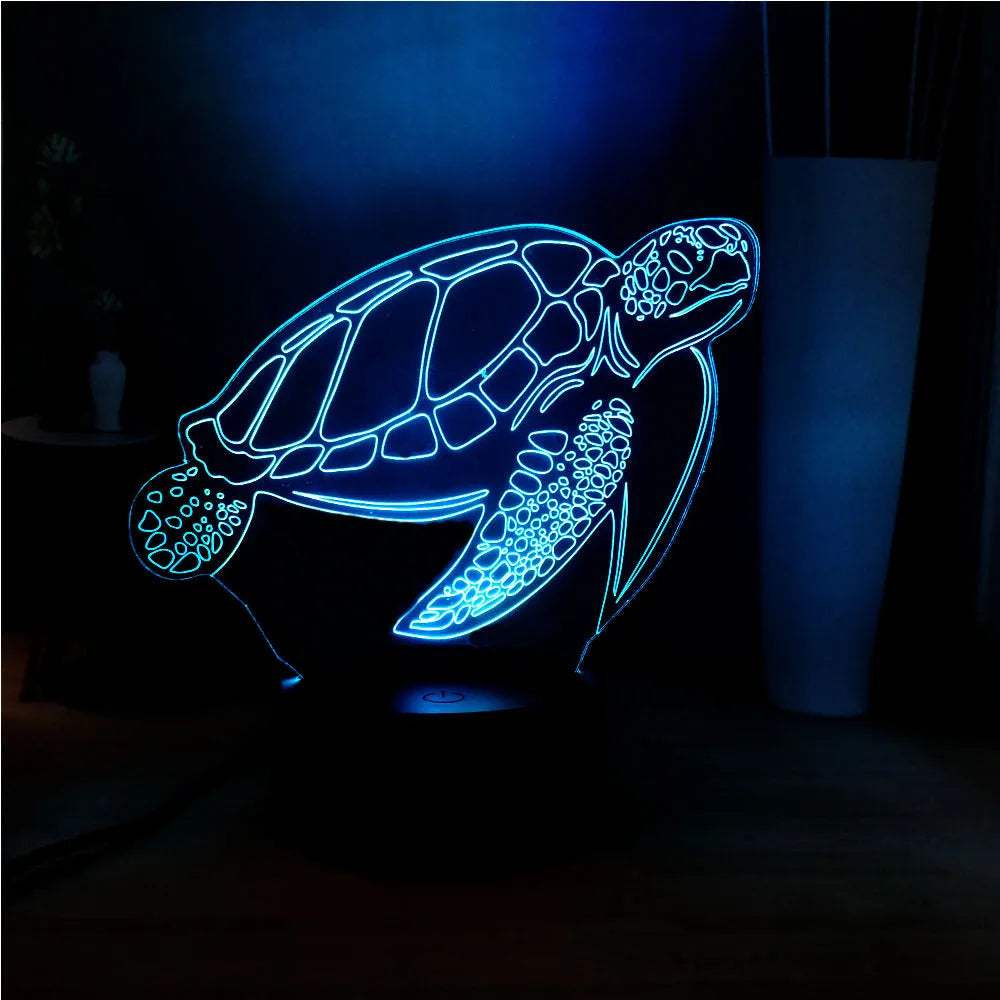 3D green acrylic turtle-shaped LED night light with multi-colour glow