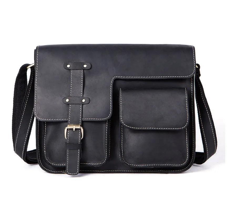 Genuine leather vintage messenger crossbody bag with adjustable shoulder strap