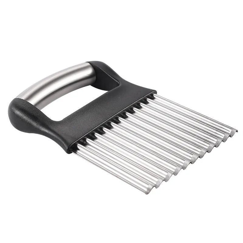 Stainless steel potato wave knife for crinkle cutting chips and waffle fries