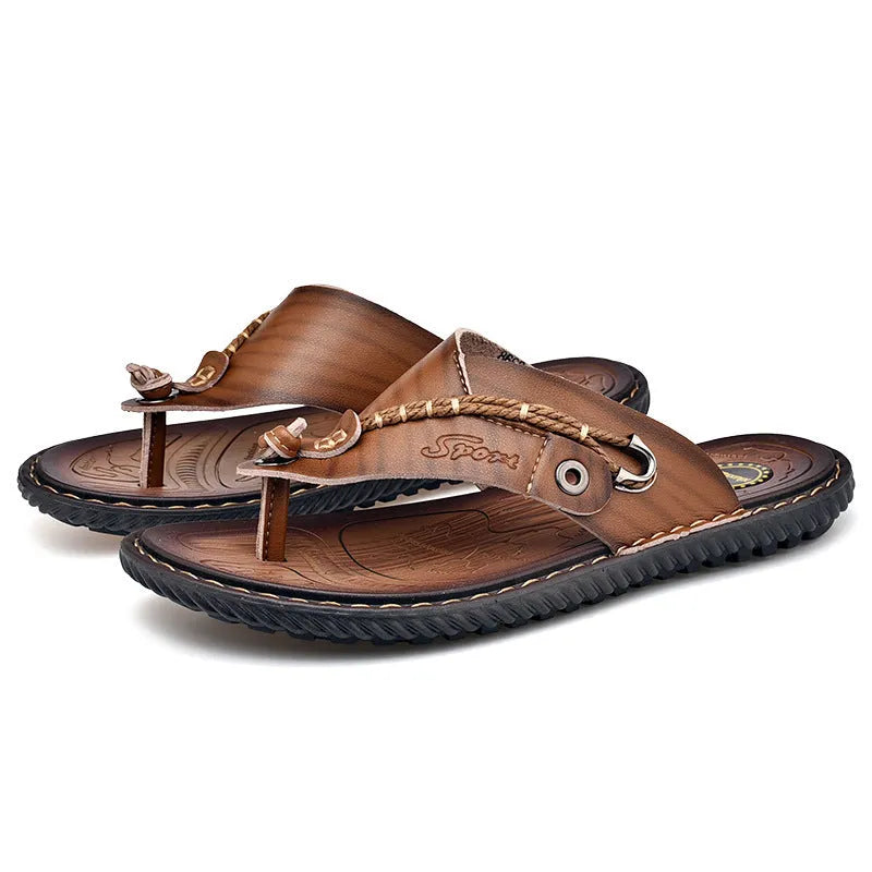 Men's non-slip lightweight slippers in black PU leather with wear-resistant sole available in sizes 38-47