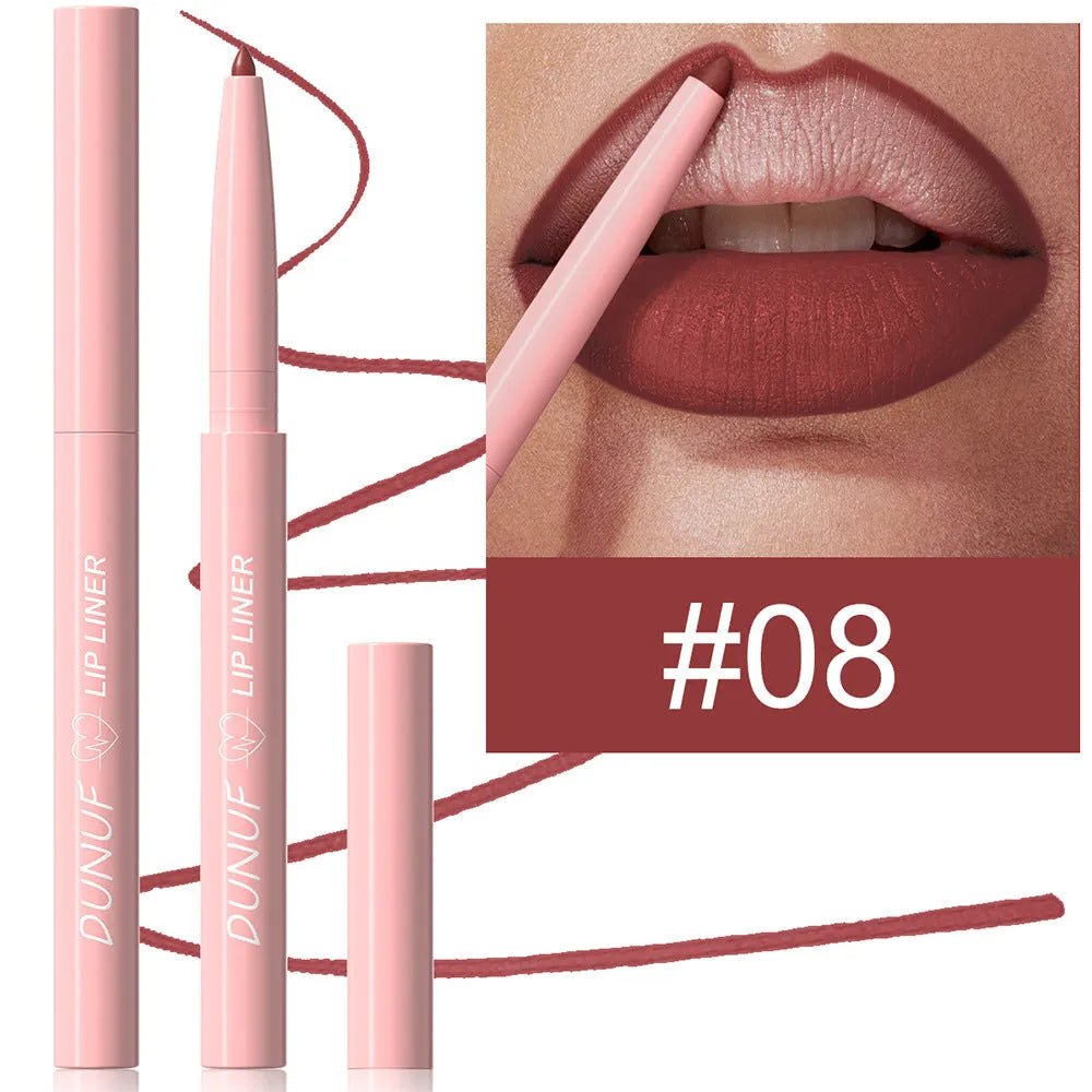 Velvet matte lip liner pencil in 12 colour shades for precise application