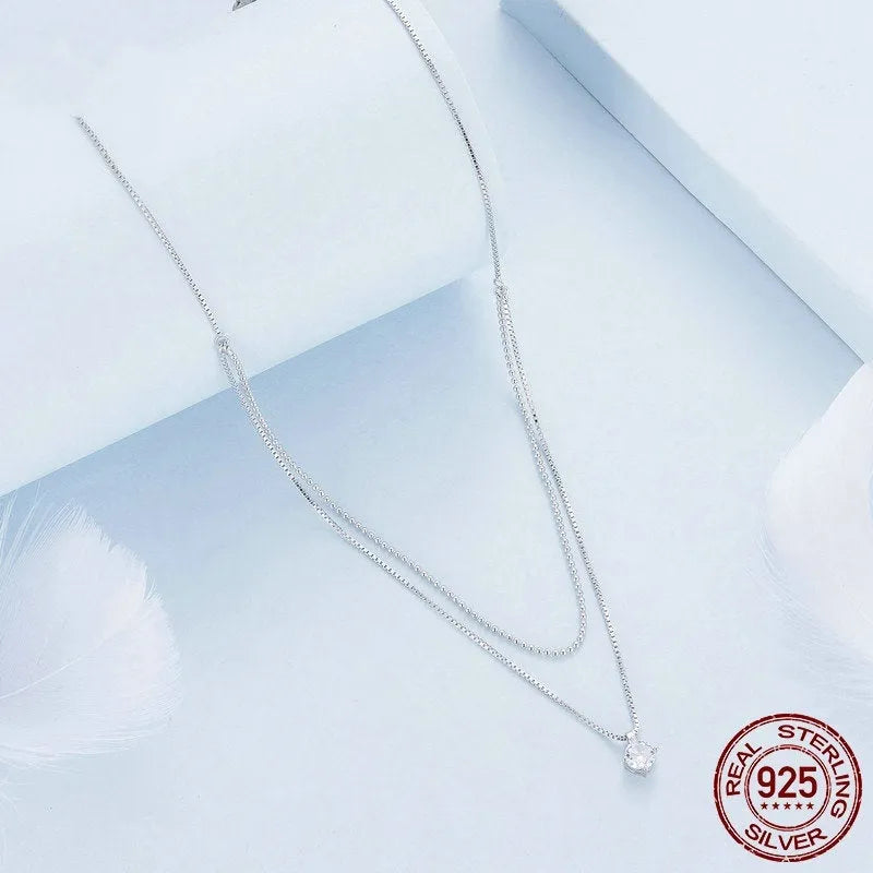 S925 sterling silver double-layer necklace with pearl chain style and pendant