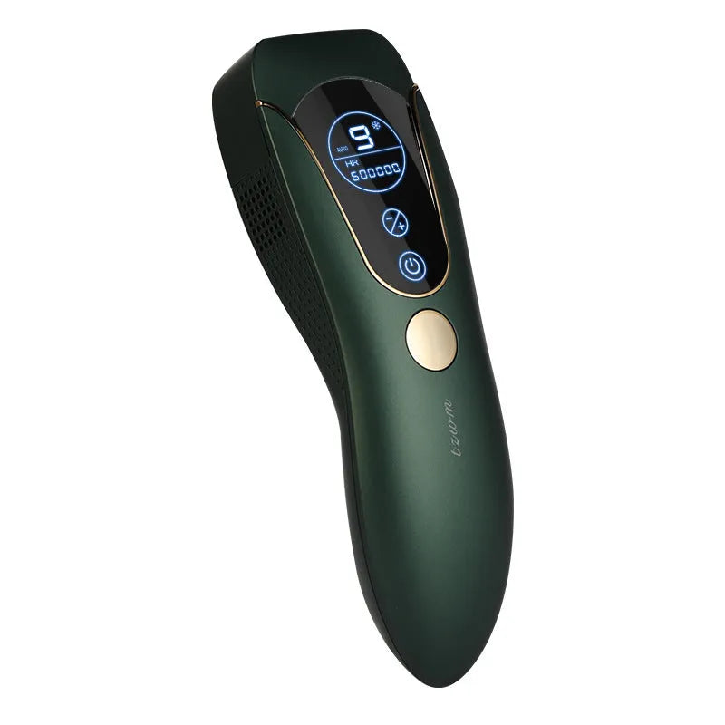 Freezing point hair removal device in Sundial white, green, or pink colour for body, face, legs, and private parts.