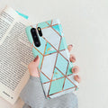 Electroplated marble pattern mobile phone case for Huawei and Samsung smartphones in various colours.