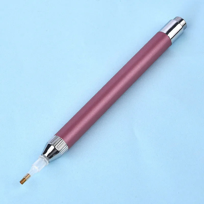 Luminous diamond painting drill pen with aluminium alloy construction and metal frame in blue, gold, or red colours
