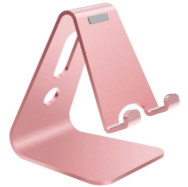 Aluminium universal phone holder in silver colour showing 360-degree rotation feature with tablet mounted