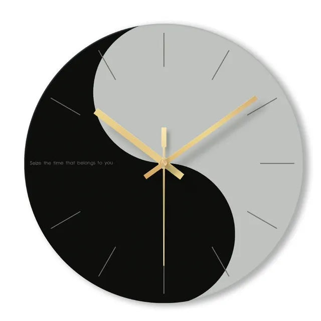 Minimalist transparent tempered glass wall clock with large 29.5 cm diameter face on a white wall.