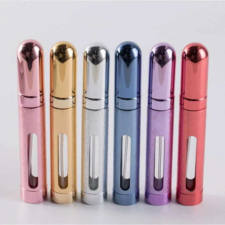 Slender 12ml aluminium portable perfume bottle with glass liner in choice of six colours.