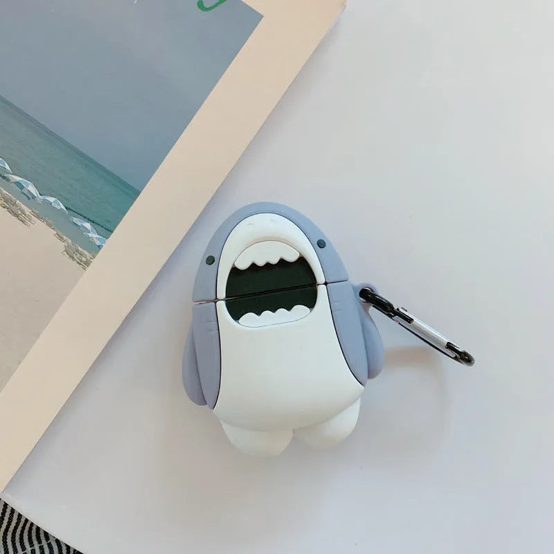 Silicone shark design protective cover for AirPods 1 and 2 wireless earphone cases