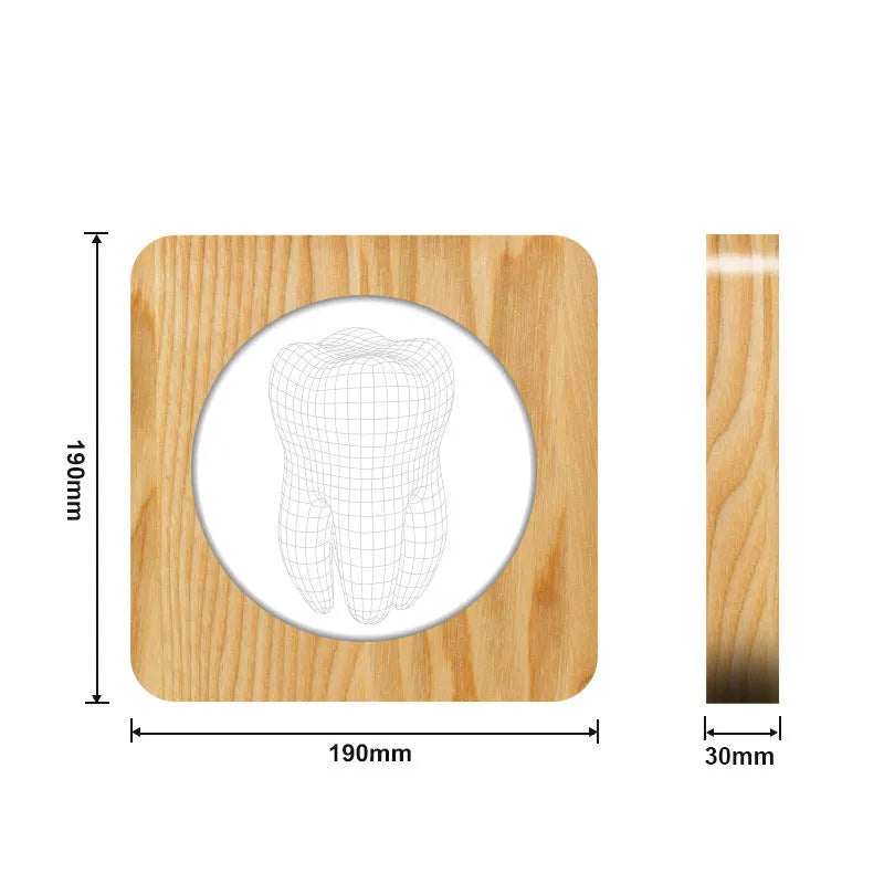 Small tooth-shaped night lamp with log color plastic finish measuring 190x190x30mm