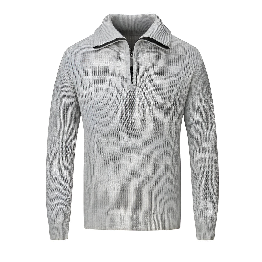 Men's solid colour slim fit pullover sweater on a hanger.