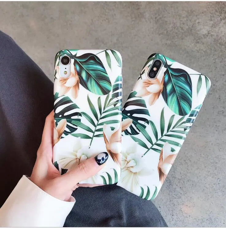 Floral banana leaf design TPU phone case for iPhone XS Max, XR, 6, 7, 8 Plus and X models