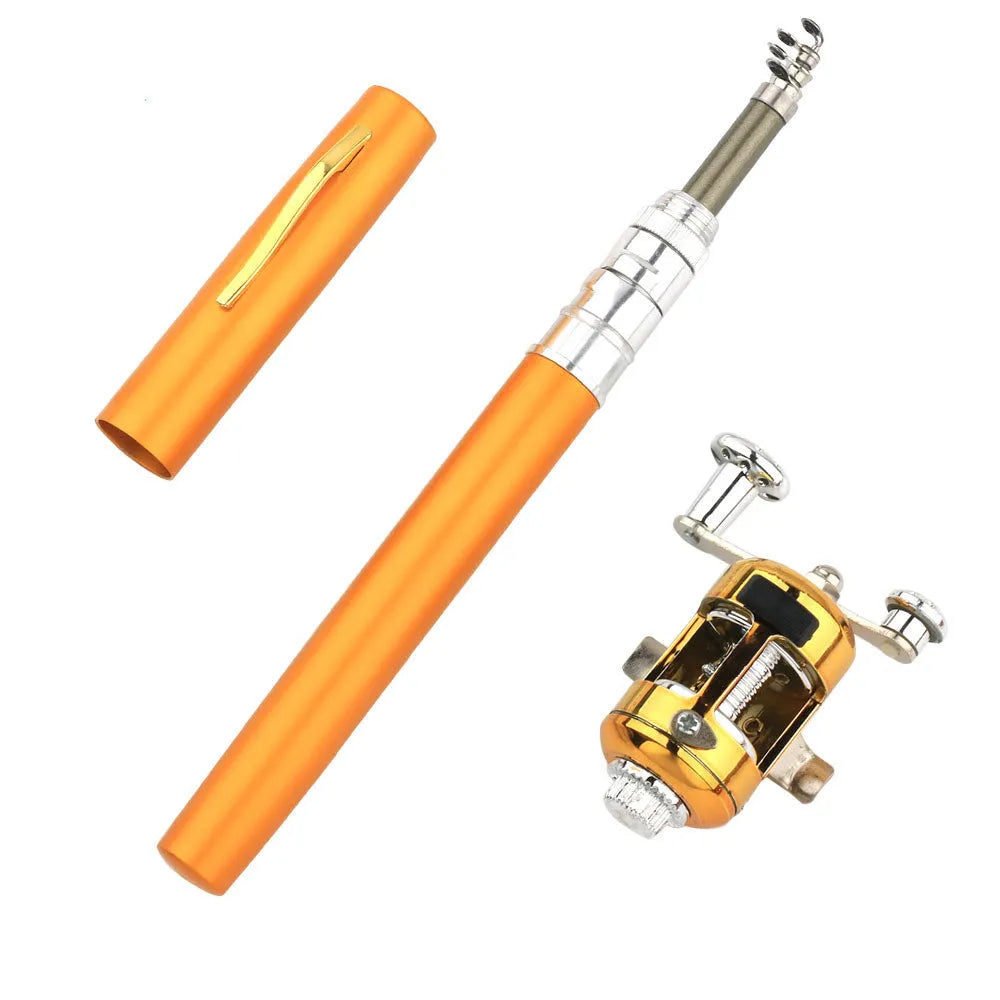 Telescopic pen fishing rod kit with aluminium case and ST5RL reel in multiple colours.