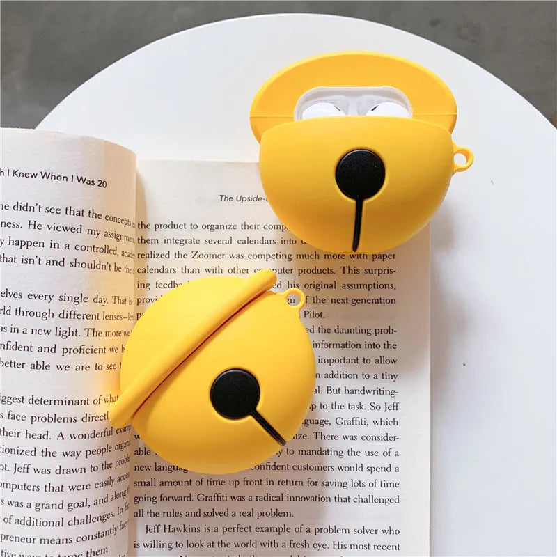 Bright yellow silicone case with bell charm for AirPods 1st and 2nd generation