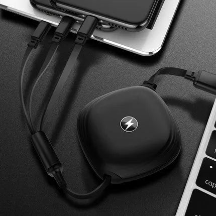 3 in 1 telescopic charging cable extended to 120 cm length with multiple connector options
